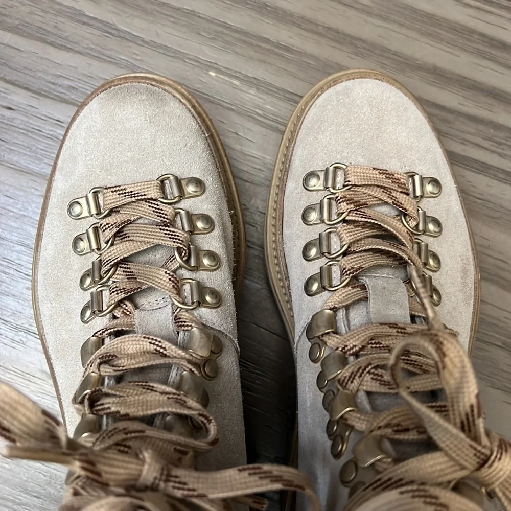 ALLSAINTS WANDA SUEDE COMBAT BOOTS SHEARLING LIND LUG SOLES SIZE 5